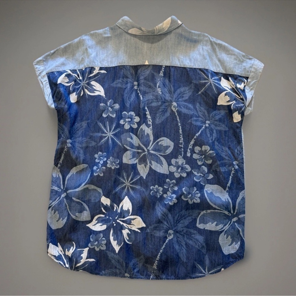 Soft Surroundings Tunic Top Sz L Shirt Women Denim Blue Tencel Chambray Lochlea - Picture 2 of 7